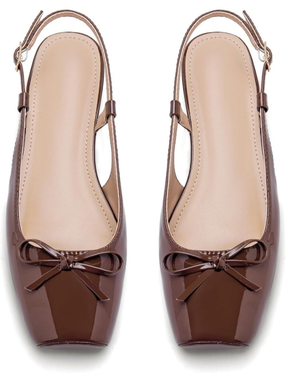 Women's Chocolate Slingback Square Toe Bow Knit Ankle Buckle Satin Ballet Flats